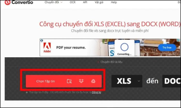 Hướng dẫn sao chép nội dung từ Excel sang Word thông qua Convertio.co