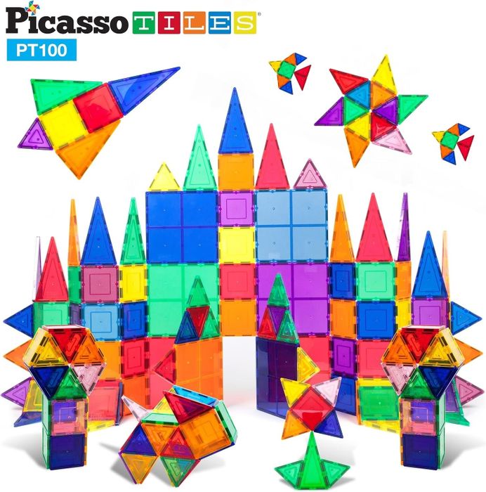 A vibrant assortment of tiles designed for constructing buildings and various shapes