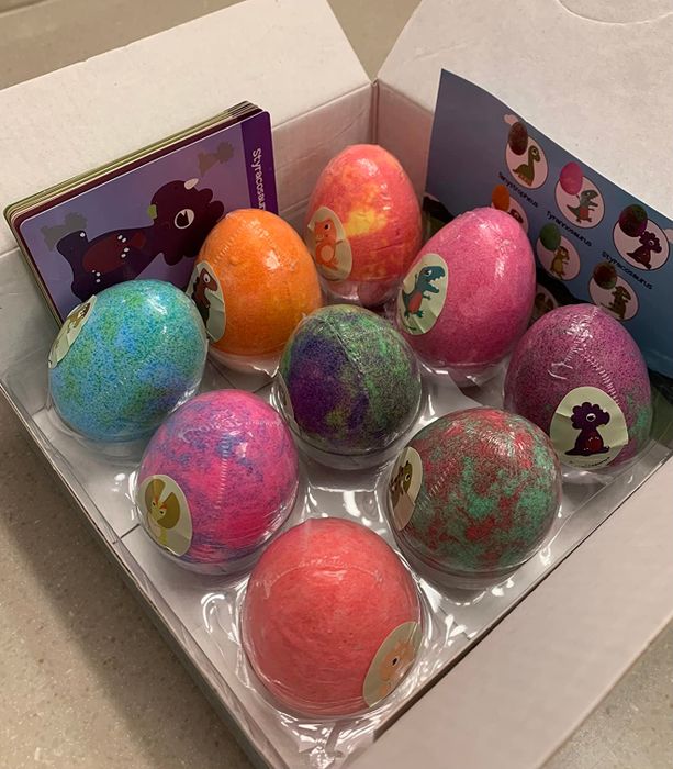 A tray filled with egg-shaped bath bombs