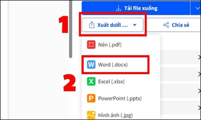 Chọn định dạng xuất file bạn mong muốn.