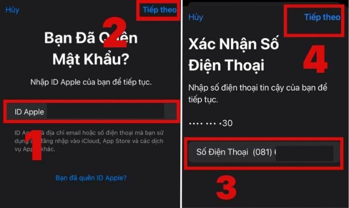 Nhập ID Apple mà bạn không nhớ mật khẩu và nhấn Tiếp theo để tiếp tục quá trình