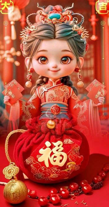 Hình nền Tết anime với phong cách vui tươi và tràn đầy năng lượng
