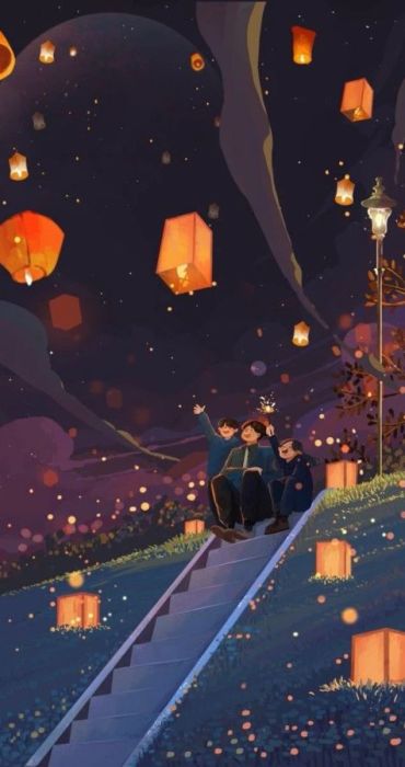Hình nền Tết anime với đèn lồng đẹp mắt