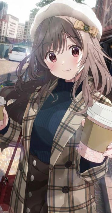 Cô gái anime mời bạn thưởng thức trà sữa