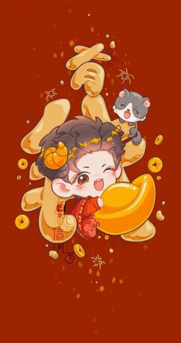 Hình nền Tết anime theo phong cách chibi