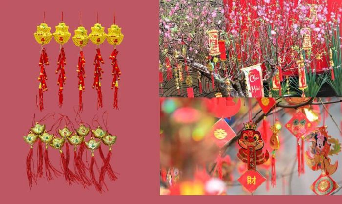 Trang trí cây đào ngày Tết bằng thỏi vàng