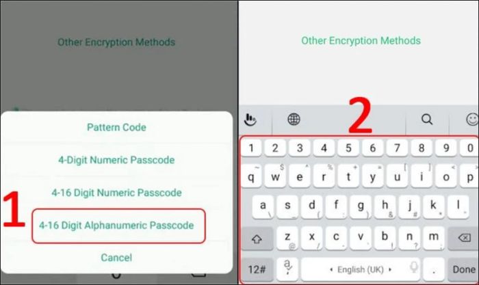 Lựa chọn 4-16 Digit Alphanumeric Passcode để thiết lập mật khẩu kết hợp chữ và số