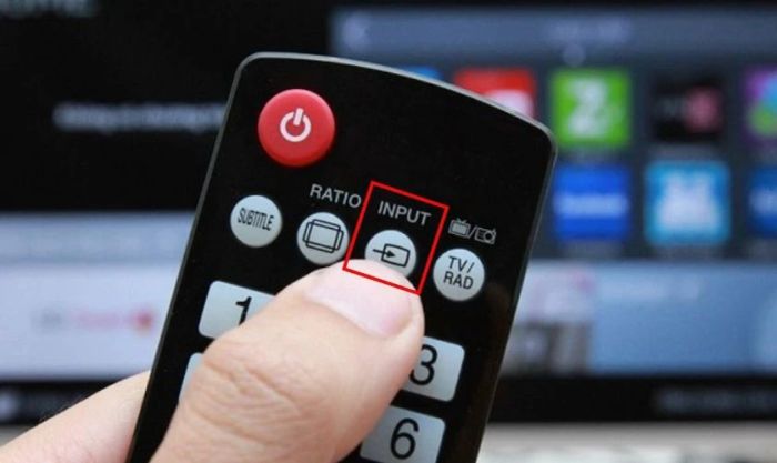 Nhấn nút INPUT trên điều khiển từ xa của tivi
