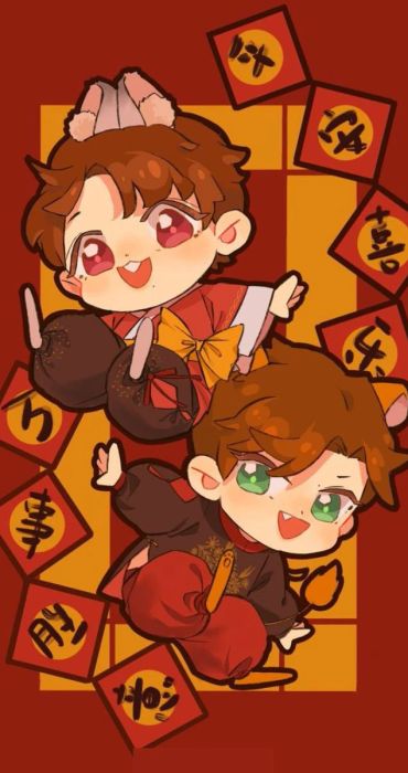 Hình nền anime Tết với phong cách dễ thương