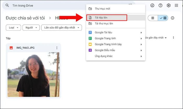 Bạn thực hiện nhấn chuột phải và chọn tùy chọn Tải tệp lên