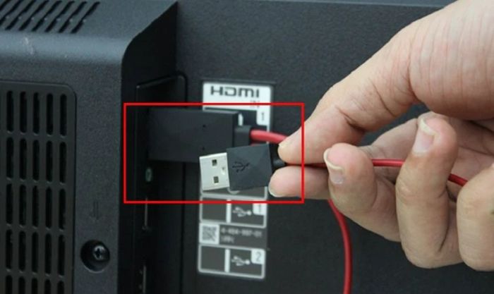 Kết nối đầu HDMI của cáp vào cổng HDMI trên tivi