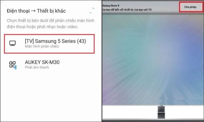 Chọn tivi cần kết nối và nhấn Cho phép
