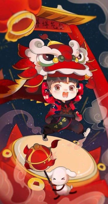 Hình nền anime Tết ngộ nghĩnh và đáng yêu