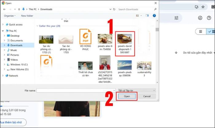 Bạn chỉ cần chọn tệp và nhấn nút Open để hoàn thành việc tải lên