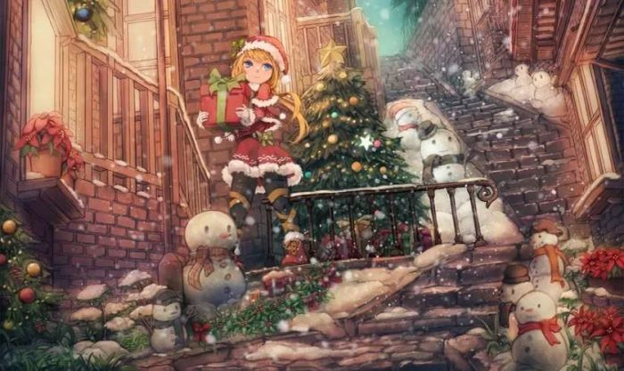 Ảnh các nhân vật hoạt hình Noel trong khung cảnh mùa đông