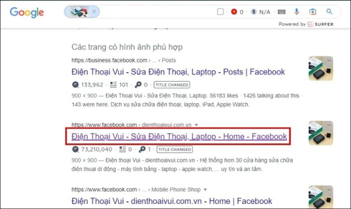 kết quả tìm kiếm Facebook