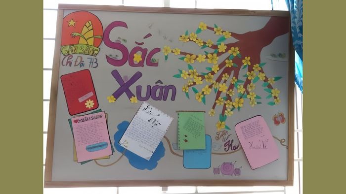 Mẫu báo tường chào mừng Đảng và mùa xuân cho trường học với phong cách đơn giản