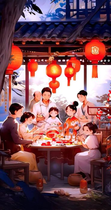 Hình ảnh Tết bên cạnh đèn lồng dành cho điện thoại