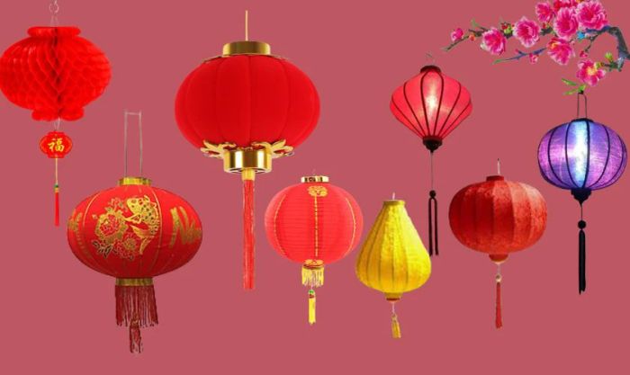 Trang trí cây đào dịp Tết bằng lồng đèn