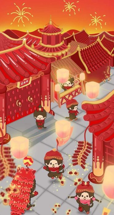 Ảnh nền điện thoại Tết anime dễ thương và ngộ nghĩnh