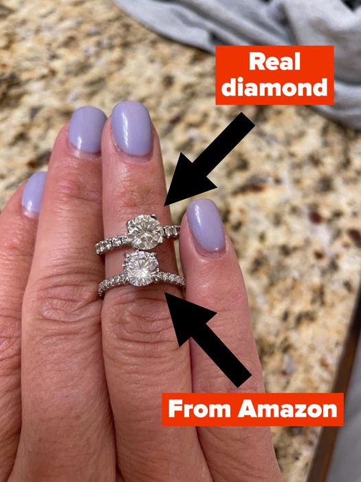 Reviewer image comparing a real diamond ring with the Amazon one