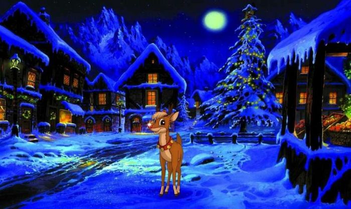 Ảnh các nhân vật hoạt hình Noel với tông màu xanh chủ đạo