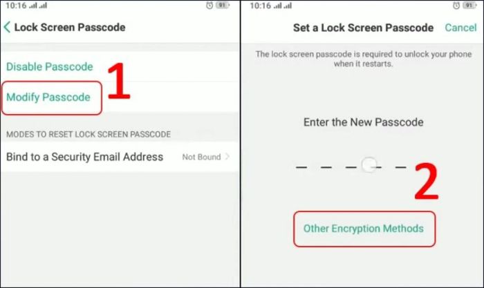 Sử dụng tùy chọn Other Encryption Methods để thay đổi hình thức đặt mật khẩu