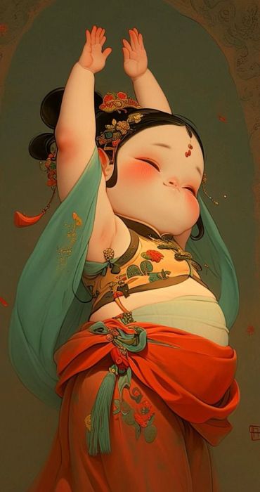 Hình nền Tết với hình ảnh anime bé gái đáng yêu và mũm mĩm