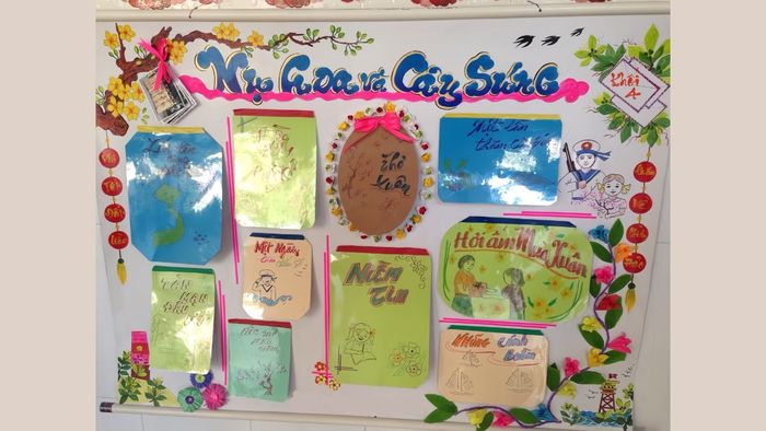 Mẫu báo tường chào mừng Đảng và mùa xuân của học sinh tiểu học