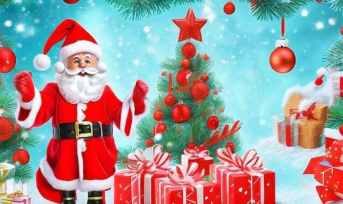 Hình ảnh ông già Noel đi kèm những hộp quà xinh xắn