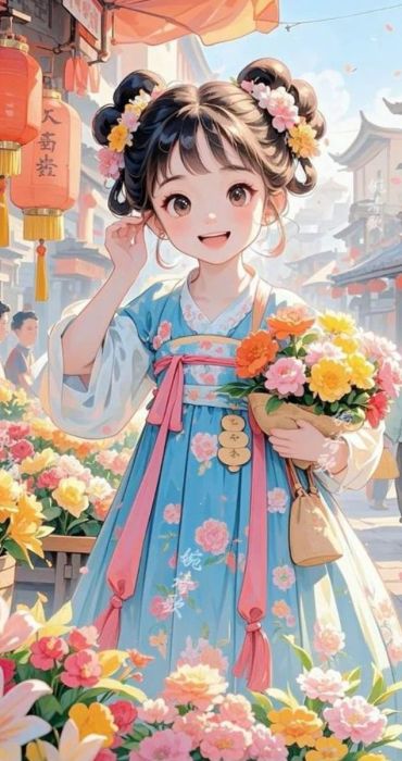 Hình nền cô gái giữa muôn hoa khoe sắc ngày xuân