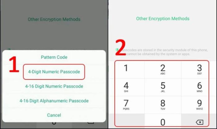 Lựa chọn 4-Digit Numeric Passcode để thiết lập mật khẩu 4 số