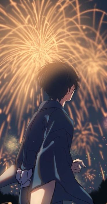 Hình nền chàng trai anime say mê ngắm nhìn pháo hoa