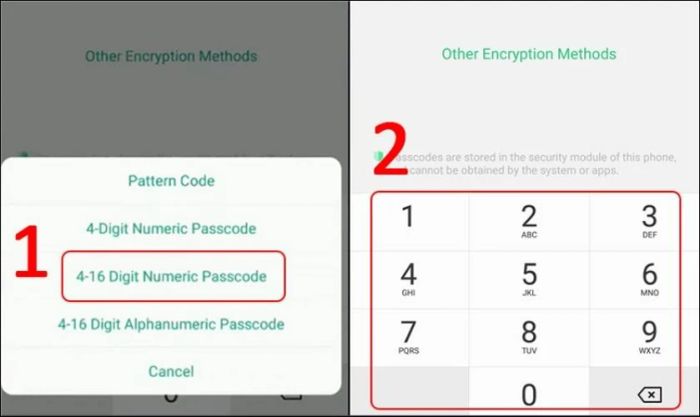 Sử dụng 4-16 Digit Numeric Passcode để thiết lập mật khẩu số dài