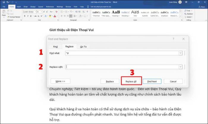 Tiếp tục sử dụng tổ hợp phím Ctrl + H.