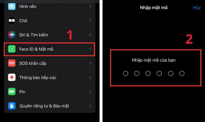 Tại mục Face ID & Mật mã, hãy nhập mật khẩu của iPhone