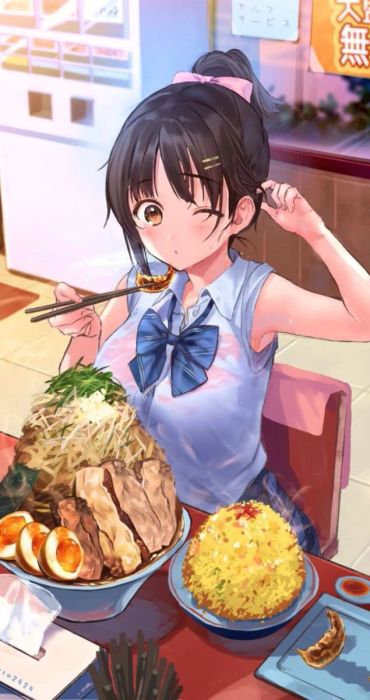 Hình nền Tết anime với chủ đề ẩm thực
