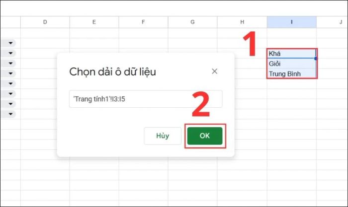 Chọn và bôi đen các dữ liệu có sẵn trong bảng tính