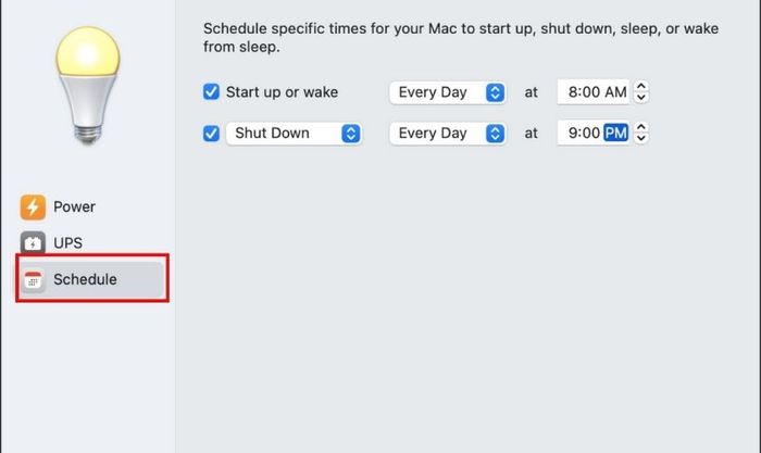 Nhấn chọn Schedule