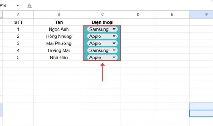 Kết quả sau khi hoàn thiện việc tô màu cho bảng lựa chọn.