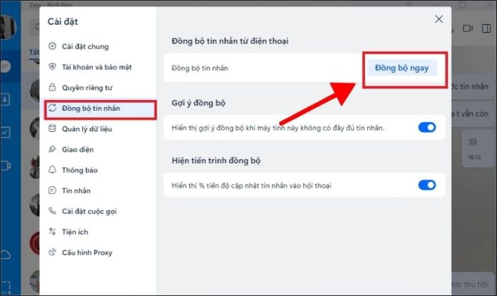 Tiếp tục bằng cách chọn Đồng bộ ngay