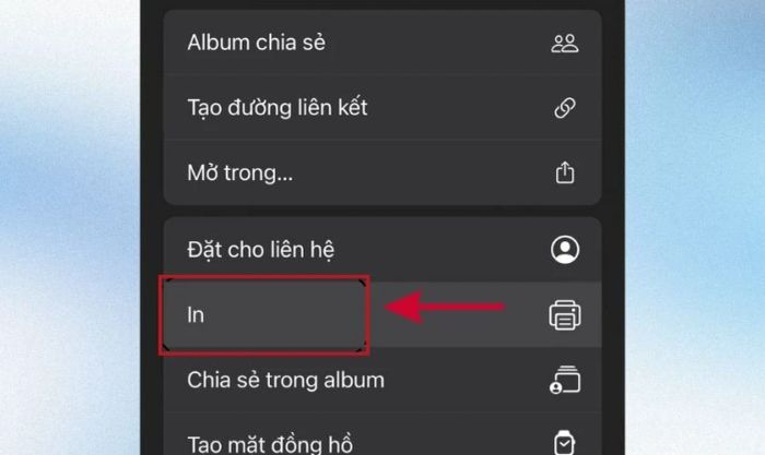 Nhấn vào biểu tượng máy in (In) để kiểm tra các máy in có thể sử dụng