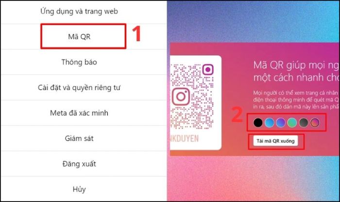 Nhấn vào biểu tượng Cài đặt và chọn mục Mã QR