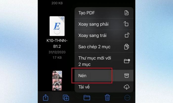 Nhấn Compress để nén các tệp đã chọn