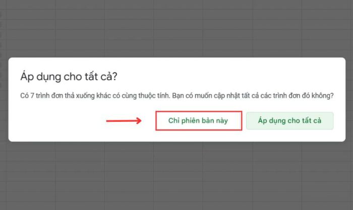 Chọn Chỉ phiên bản này để áp dụng cho từng ô