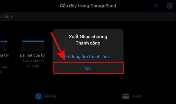 Nhấn OK để hoàn tất quá trình xuất nhạc chuông cho iPhone 11