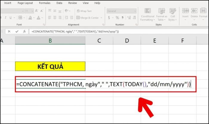 Hướng dẫn sử dụng hàm CONCATENATE để ghép số, ngày, tháng