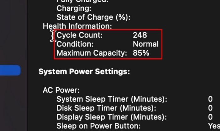 Cuộn xuống và xác định 3 chỉ số Health information của máy