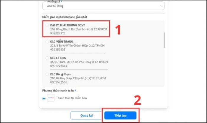 Chọn địa điểm giao dịch MobiFone gần bạn nhất.