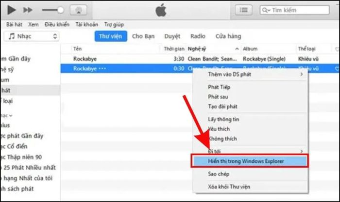 Nhấn chuột phải và chọn Hiển thị trong Windows Explorer